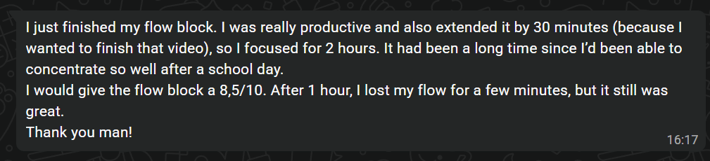 Colin: 2-hour flow block, 8.5/10